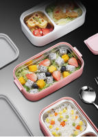 Caja De Almuerzo De Acero Inoxidable 304 Para Adultos Y Niños Escuela Oficina 1/2 Capas Microwaviable Portátil Contenedores De Alimentos Con Cuadrícula Bento - details 3