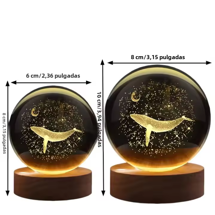 Lámpara De Noche De Vidrio Pulido Con Grabado Láser 3D De Luna Y Ballena Decoración Moderna Regalo De Navidad Para Sala - 1