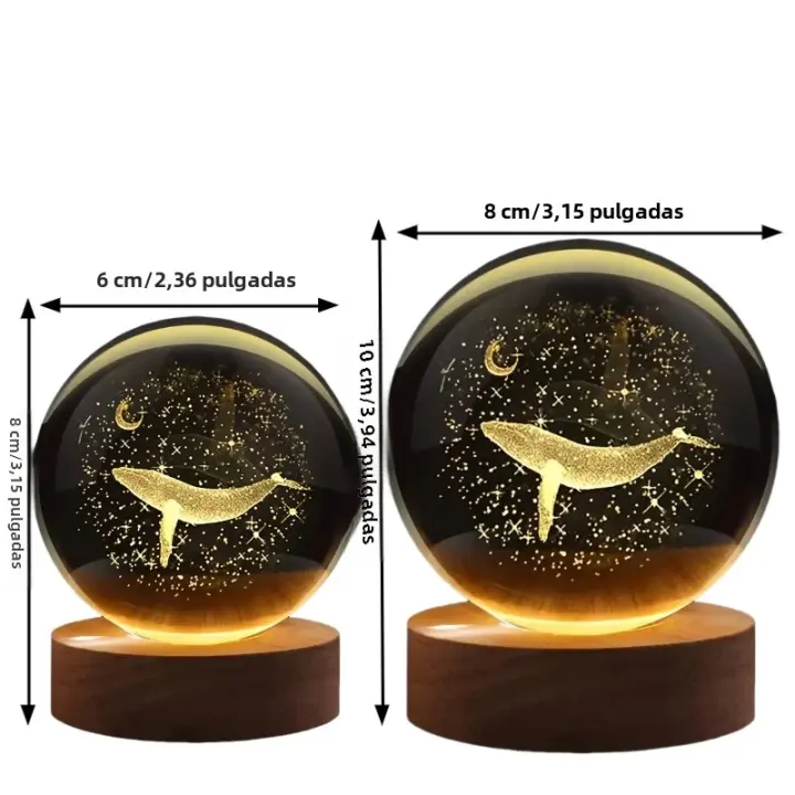 Lámpara De Noche De Vidrio Pulido Con Grabado Láser 3D De Luna Y Ballena Decoración Moderna Regalo De Navidad Para Sala - 1