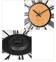 3D Large Wall Clocks Nordic Roman Numerals Retro Round Wood Metal Iron Accurate Silent Hanging Ornament Living Room Decoration - details 14