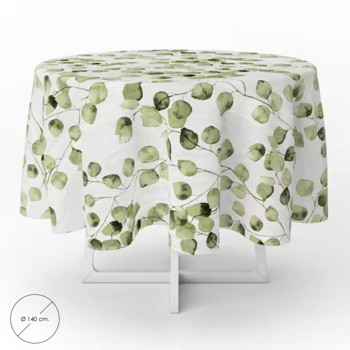 Mantel hule redondo hojas verdes impermeable antimanchas pvc ø140 cm. uso interior y exterior - 1