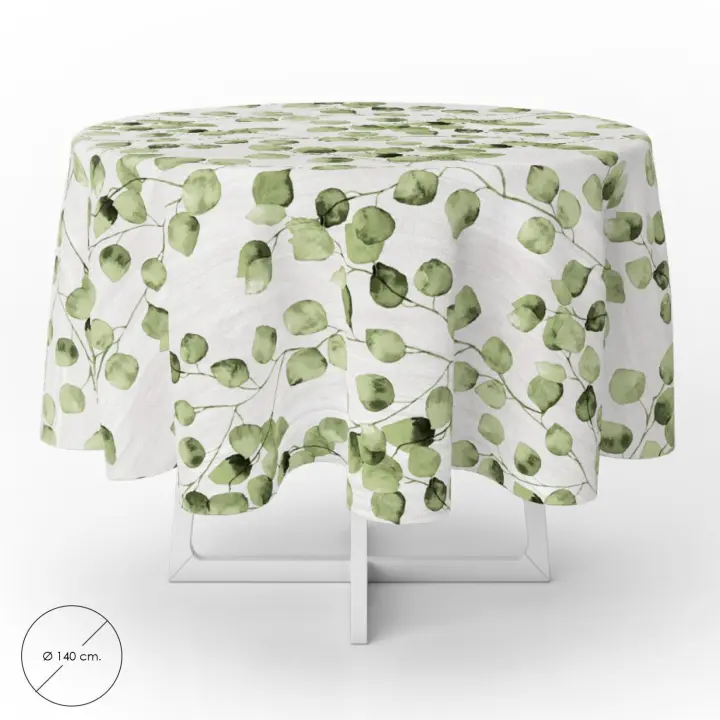 Mantel hule redondo hojas verdes impermeable antimanchas pvc ø140 cm. uso interior y exterior - 1