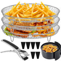 Rack De 3 Capas Para Air Fryer En Acero Inoxidable Con Pies Ajustables Herramienta De Hornear Accesorios Para Air Fryer Dehydrador - details 0