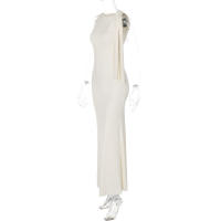 Vestido Bodycon De Maxi Largo Con Cuello Diagonal Y Cintura Natural Para Mujer Vestido De Fiesta Club Cumpleaños Verano Sin Mangas Lace up Bandage Sexy Polyester Spandex - details 5