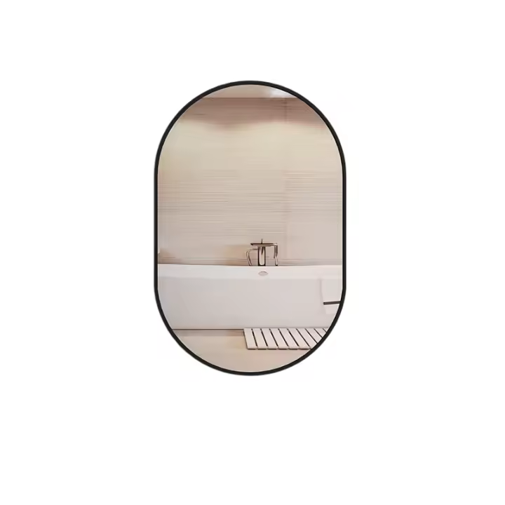 Espejo ovalado, 40 x 60 cm, espejo de baño ovalado, marco de metal, espejo de tocador negro para sala de estar, baño - 1