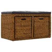 vidaXL Banco con 2 cestas hierba marina 71x40x42 cm marrón - details 1