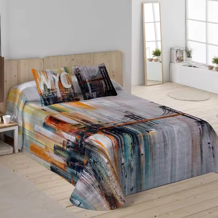 NATURALS - Colcha Bouti Estampada - Tejido 100% Algodón Extra Suave Relleno 100% Poliéster- Fabricado en España - Modelos Nueva York - Cama 90/135/150/180 cm - 1
