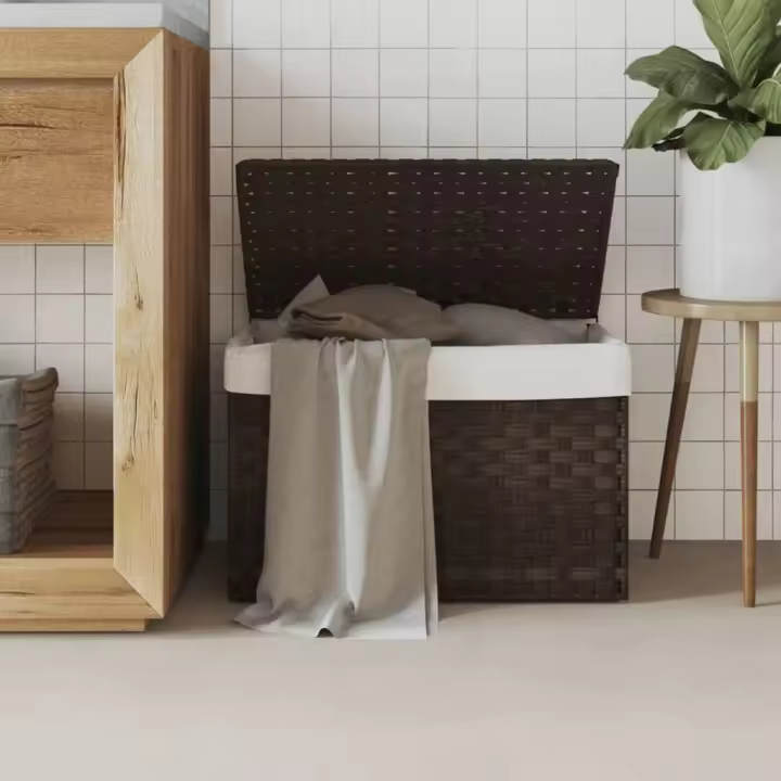 vidaXL Cesto para ropa sucia con tapa ratán marrón oscuro 55,5x35x34cm - 1