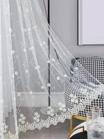 1PC Cortinas De Ventana Para Dormitorio Y Sala De Estar Con Bordado De Pequeñas Flores En Tela De Gauze Cortina Terminada De Poliéster 100% - details 0