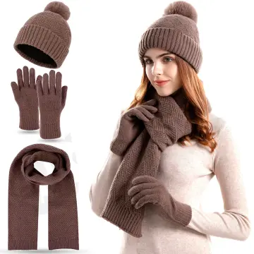 Gorro Guantes Mujer Juego De 3 Piezas De Invierno - Gorro, Bufanda Y Guantes Con Pantalla Táctil, Unisex Juego Gorro Bufanda Guantes Invierno Térmico MAYLISACC