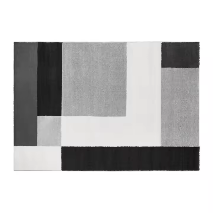 Vente-unique - Alfombra geométrica - 160 x 230 cm - Negro, blanco, gris - CARINO - 1