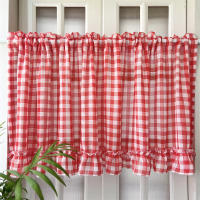 Cortinas Cortas De Rejilla Roja Clásica Con Volantes Para Cocina Y Dormitorio Voile Transparente Valance Para Ventanas Pequeñas Con Bolsa Para Cepillo - details 2