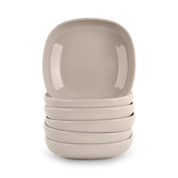 Plastic Forte - Juego de 6 Platos Stilo Cuadrados 13 cm Reutilizables. Ideal Fiestas. Beige - 1