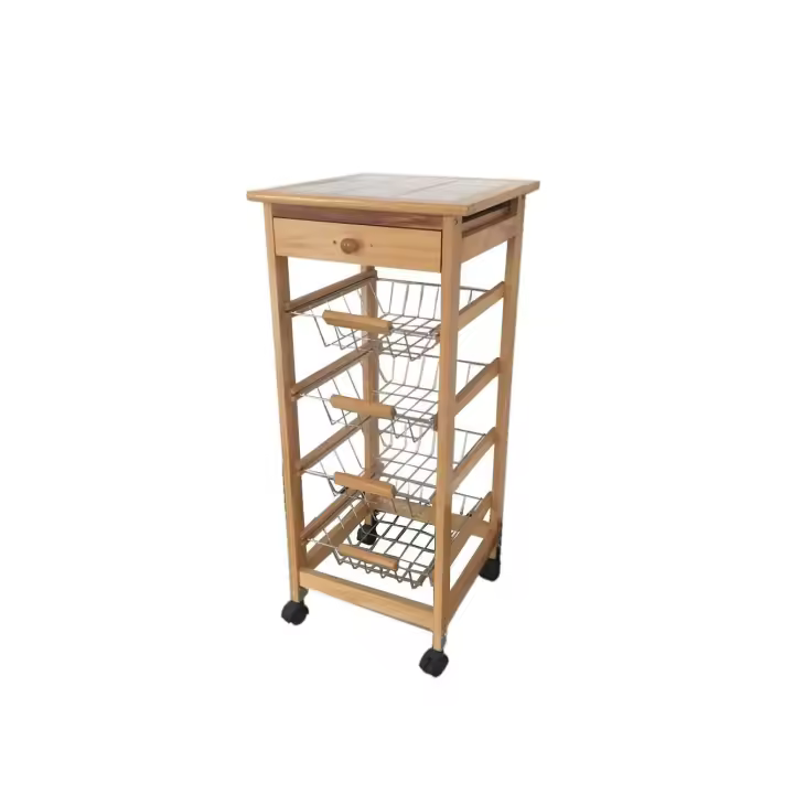 Meyvaser Carro Verdulero Frutero Cocina 4 cestas y Cajon cubertero 37x37x85cm con Ruedas - 1