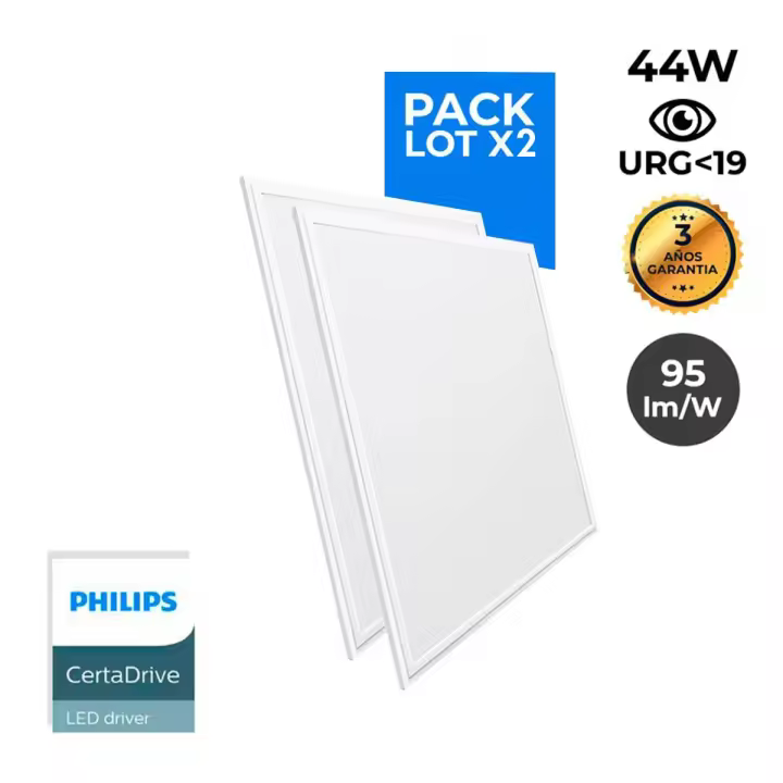 Barcelona LED Pack de 2 paneles LED slim 60X60 cm - Driver Philips - 44W - UGR19 - 1