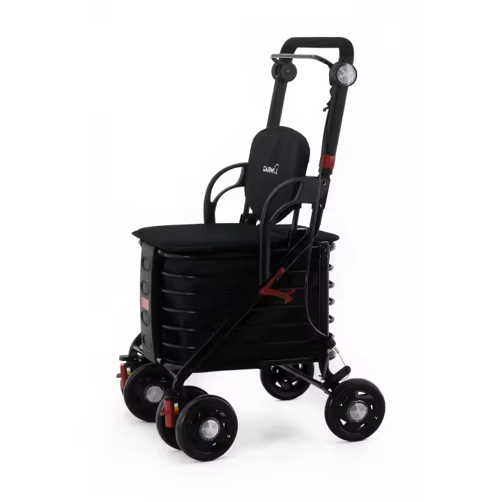 Garmol - Carrito de Compra 4 Ruedas con Asiento y Respaldo - Negro - 1