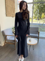 Vestido Maxi Elegante Para Mujer Con Cintura Alta Manga Larga Slim Fit Vestido Largo De Fiesta Casual Lujo Otoño Vestido Synthético - details 16
