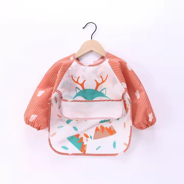 Bib De Bebé Largo Con Manchas De Dibujos Animados Protección Para Comer Y Vomitar Antipolvo Impermeable Con Bata De Mano Para Niños Y Niñas De 0 a 36 Meses - 1