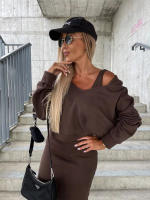 Conjunto De Vestido Y Sudadera Para Mujer 2 Piezas Color Sólido Casual Otoño Invierno Cuello En V Sin Mangas Bodycon Vestido - details 15