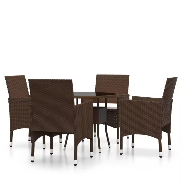 vidaXL Set de bistró de jardín 5 pzas ratán PE vidrio templado marrón - 1