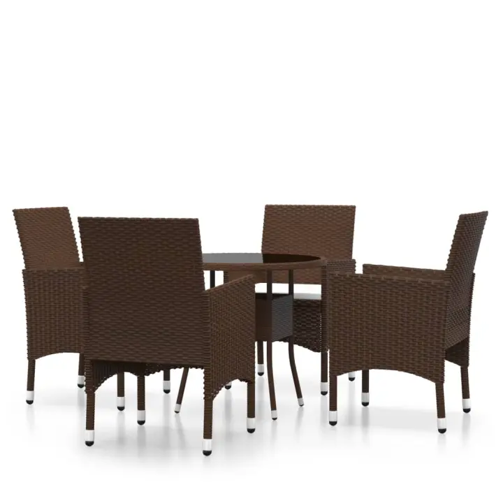 vidaXL Set de bistró de jardín 5 pzas ratán PE vidrio templado marrón - 1