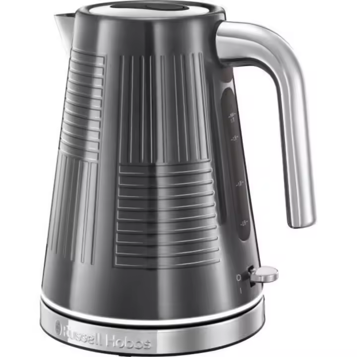 Russell Hobbs Hervidor Geo Steel 25240-56 - diseño acero inoxidable, 1,7L, hierve en menos de 55seg, ahorra electricidad, se ilumina, tapa de apertura por presión, filtro antical extraíble y lavable, base de 360º con recoge cable - 1