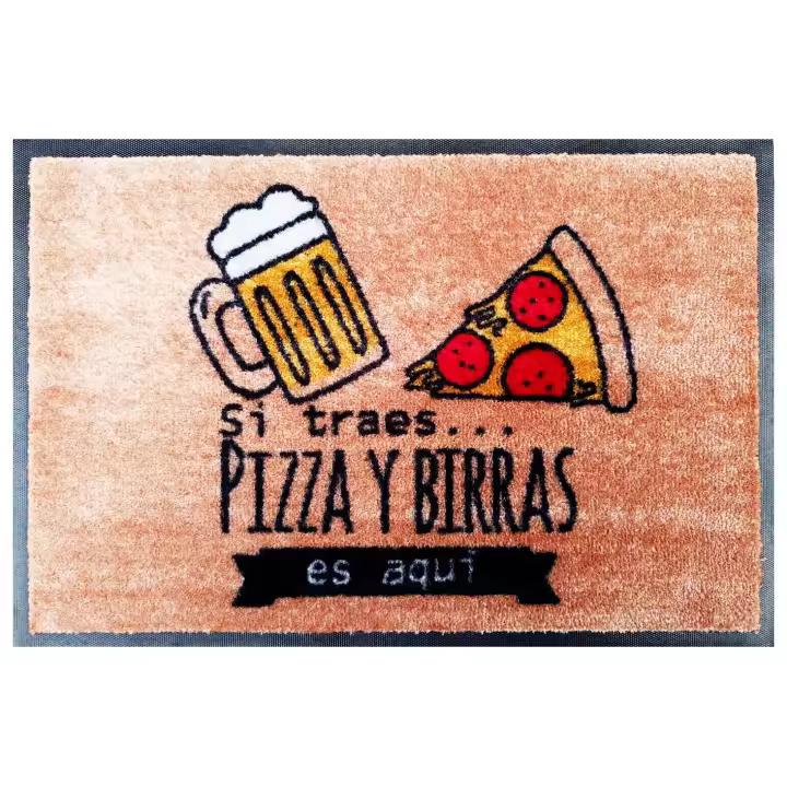 PASO CERVEZA Y PIZZAS FELPUDO 40x60 PUERTA ENTRADA LAVABLE Y ANTIDESLIZANTE - 1