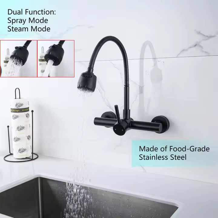 Grifo de cocina de Maple inoxidable 304, Grifo de Agua fría y Caliente con rotación de 360 Grados, color Plisado - 1