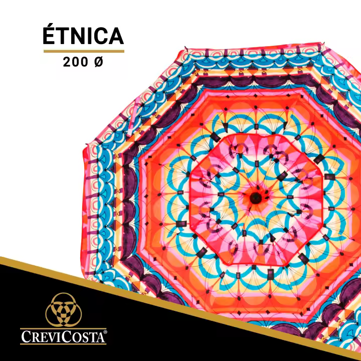 Sombrilla 200 cm ÉTNICA con Espiral y Poste de Recorrido Total. 8 Varillas. PROTECCIÓN Total contra los Rayos UV - CREVICOSTA QUALITY MARK MARCAS DE CALIDAD - 1