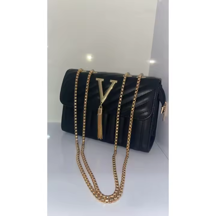 Bolso de fiesta elegante negro con cadenas doradas para mujer - 1