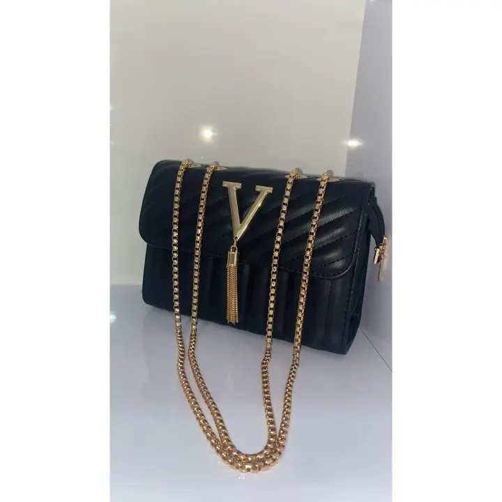 Bolso de fiesta elegante negro con cadenas doradas para mujer - 1