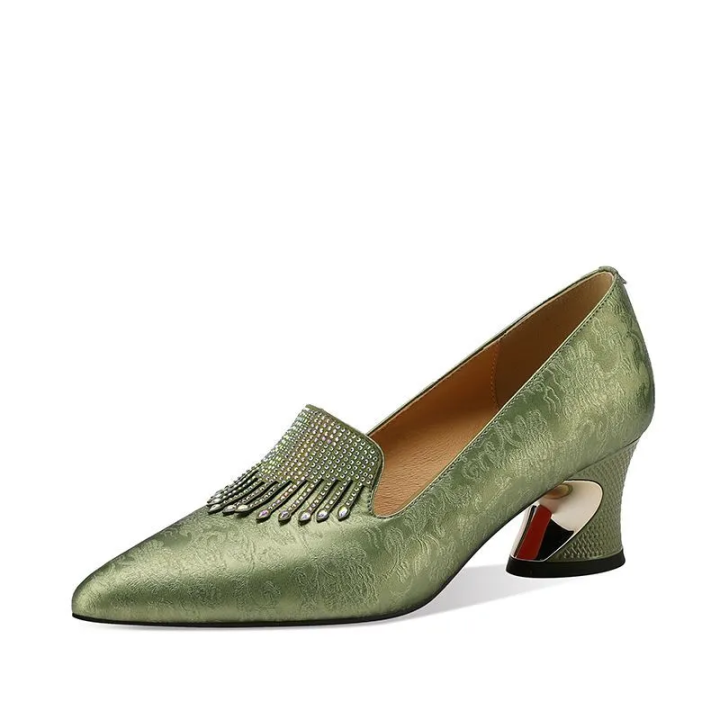 Zapatos De Mujer Moda Ligeros Y Confortables Verde Tacón Cuadrado Casual Negro Con Cristales Zapatos Femininos A178 Tacón Medio Clásicos Para Oficina