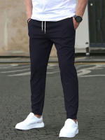 Pantalones Casuales Para Hombre De Color Sólido Con Cinturón Ajustable Y Bolsillos Estilo Regular Y Moda Pantalones Largos De Polyester - details 22