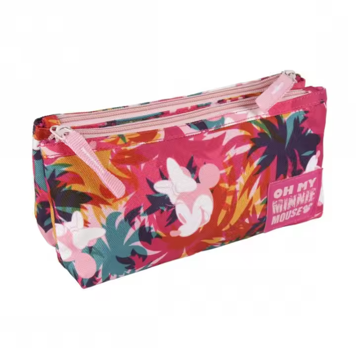 Estuche Portatodo Plano 2 Compartimentos Minnie Mouse Color Rosa Resistente - 1