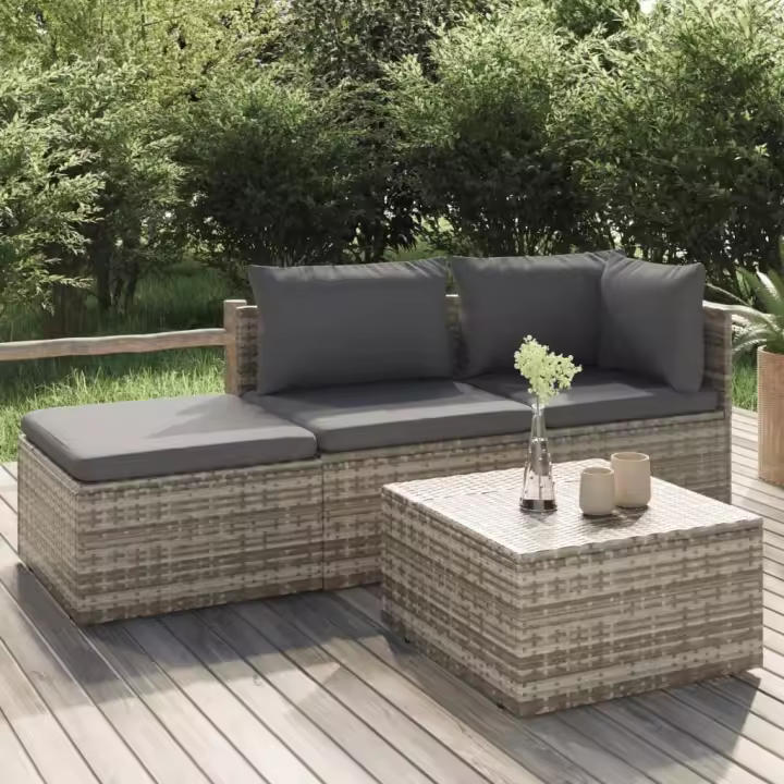 4 PCs sofás de Jardín with Los amortiguadores de Polyrattan Gris - 1