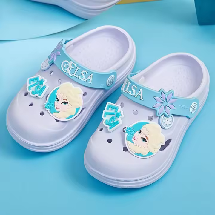 Zapatillas De Verano Para Niños Disney Frozen Antideslizantes Color Azul Con Dibujos De La Princesa Elsa Cierre SLIP-ON Talla 15-20 Para Uso Doméstico Y Playa - 1
