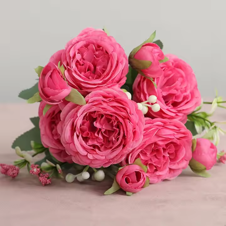 Bellos Rosas Y Peonías Flores Artificiales De Seda Blancas Para Decoración De Hogar Fiesta Invierno Boda Bouquet En Vaso Barato Planta Falsa - 1