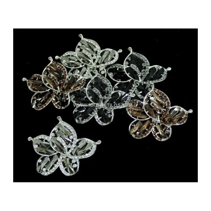 SET 6 BROCHES FLOR METALICA + STRASS Raíz DECORATIVOS - 1