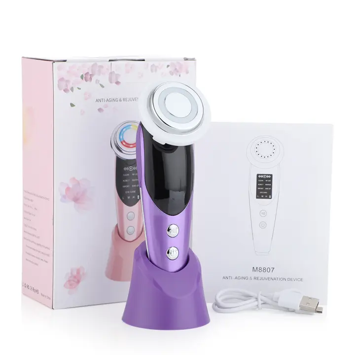 Dispositivos de estiramiento Facial 7 en 1 EMS RF, masajeador Facial de microcorriente para rejuvenecimiento de la piel, terapia de luz, aparato de belleza antiedad y antiarrugas - 1