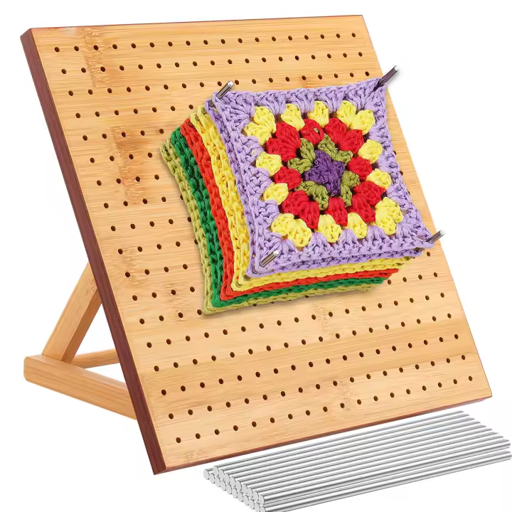 Tablero De Bloqueo De Crochet De Madera De Bambú Ajustable Reutilizable Para Grannysquare Tamaños 9.8/11.4 Pulgadas - 1
