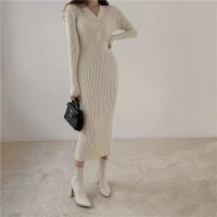 Vestido Bodycon Elegante Para Mujer Con Botones Y Cuello En V De Terciopelo Suave Manga Larga Estilo Oficina Otoño Invierno - details 9