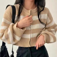 HELIAR Chaqueta De Cariñosa Para Mujer Con Rayas Y Cierre De Cremallera Estilo Casual Corta De O-Neck Ajuste Suave Para Otoño E Invierno - details 5