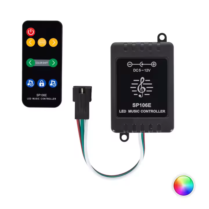 Ledkia Controlador Regulador Musical Tira LED RGBIC Digital SPI 5-12V DC con Mando IR RGBIC - 1