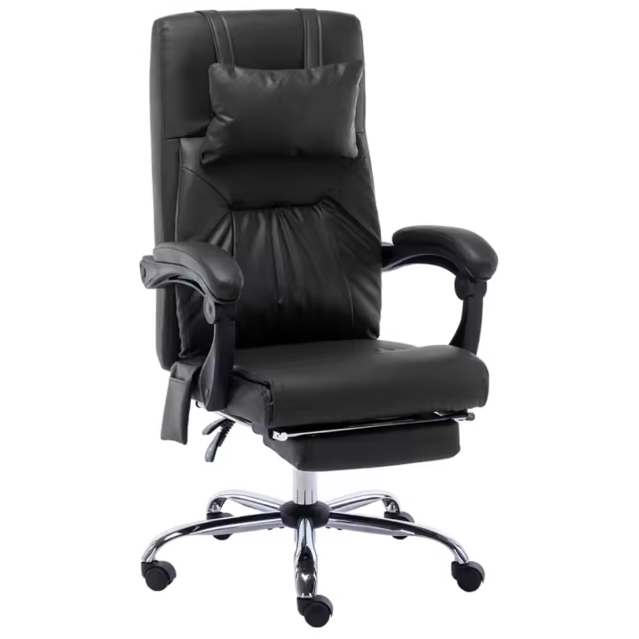 Silla de Masaje Ergonómica de Cuero Sintético Negro - 1