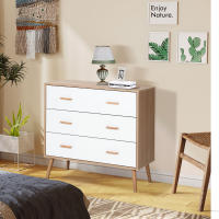 HOMCOM Cómoda de Madera con 3 Cajones Cajonera Armario Auxiliar de Almacenamiento Moderna con Patas Elevadas para Dormitorio Salón 80x39x80 cm Blanco y Natural - details 1
