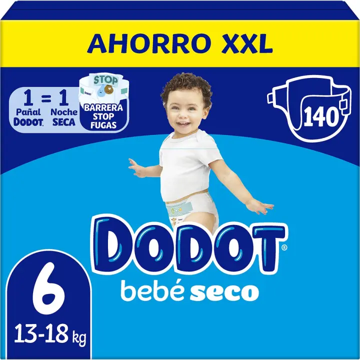 Dodot Bebé-Seco Pañales Talla 6, 13-18 kg, 140 Unidades, Ultra Seco con Barrera Anti-Fugas - 1