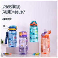 Botella De Agua Para Niños 600ml Con Palanca De Silicona Y Estilo Dinosaurio Resistente Al Desbordamiento Plástico Ecológico Para Verano - details 4