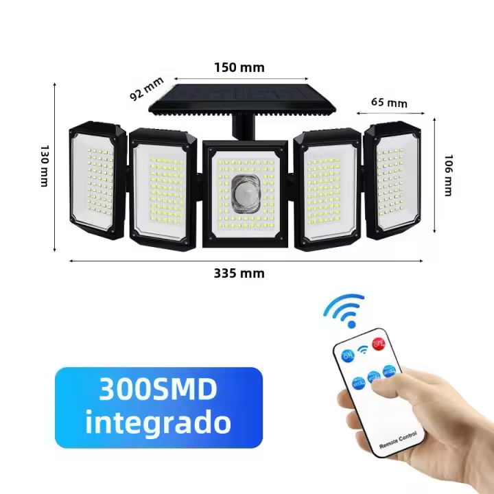 Luz Solar Exterior 300 LED Con Sensor De Movimiento Luz De Jardín Impermeable Ajustable Lámpara De Pared Para Patio - 1