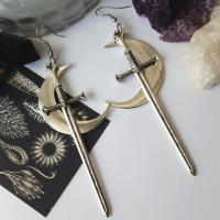 Pendientes Colgantes De Espada Gótica Para Mujer Joyería De Halloween Clásica Y Mística Regalo Elegante Con Doble Hoja Y Anillo - details 22