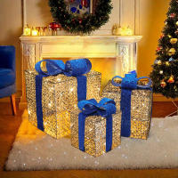 3PCS Caja De Regalo Navideña Con Luz Y Lazo LED Decoración Festiva Para Interior Y Exterior Material Plástico - details 9